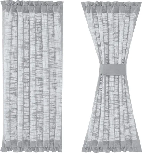 Vista 13 de FMFUNCTEX Paneles de luz lateral gris de 40 pulgadas de largo, con textura de lino corto, cortinas semitransparentes para puerta francesa