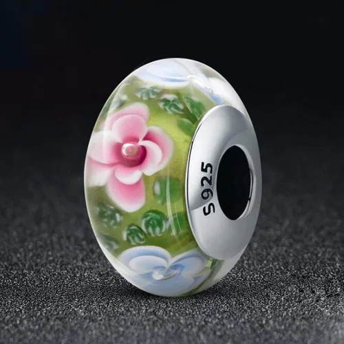 Vista 5 de Abalorios de cristal de Murano genuino para pulseras de plata de ley 925 original núcleo azul burbujas rosas abalorios para pulseras Pandora