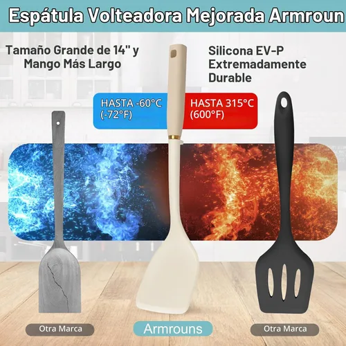 Vista 5 de Armrous - Espátula de silicona sólida de 14 pulgadas, espátulas antiadherentes de mango largo para cocinar, espátula de goma grande resistente al