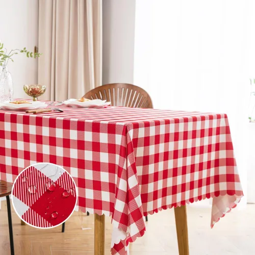 Vista 43 de MANGATA CASA Mantel de cuadros rosa para mesas cuadradas, mantel a cuadros, impermeable, para cocina y mesa, mantel de poliéster a cuadros sin Rosa