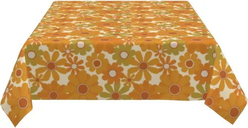 Vista 5 de Cafl Mantel retro con diseño de girasol de los años 70, sin arrugas, para picnic, cocina, vacaciones, comedor, rectangular, poliéster lavable