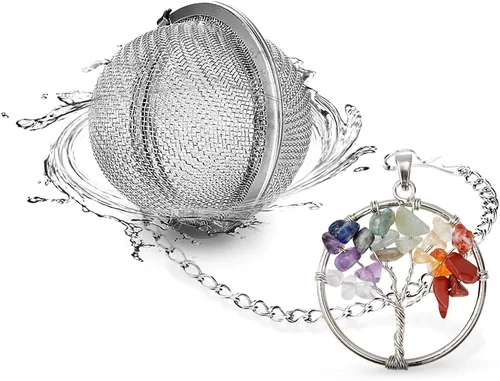 Vista 8 de Infusor de té, colador de té, difusor de té para té suelto, amatista, árbol de la vida, envuelto en alambre, colgante de luna creciente envuelto