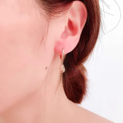 Vista 6 de SAGEKING 2024 New 585 Purple Gold Plated 14K Rose Gold Water Drop Hollow Earrings For Women Glamour Chinese Fashion To Attend The Banquet Jewelry