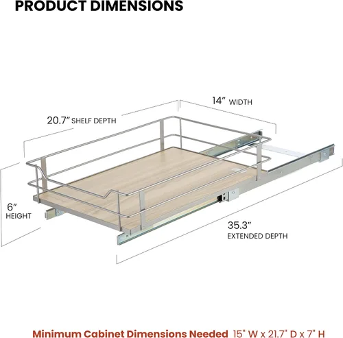 Vista 3 de Home Zone Living Organizador de gabinete de cocina extraíble con cajón deslizante para almacenamiento que ahorra espacio, 14"A x 21"L, acabado