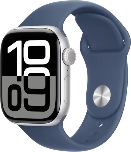 Vista 30 de Apple Watch Series 10 [GPS 42 mm] Smartwatch con caja de aluminio negro brillante y correa deportiva negra - M/L. Rastreador de fitness, aplicación