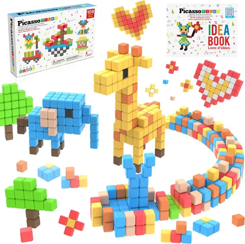 Vista 14 de PicassoTiles Juego de Construcción de Cubos de Rompecabezas Magnéticos de 60 Piezas, Bloques 3D de 1 Pulgada, Juguete de Construcción STEM