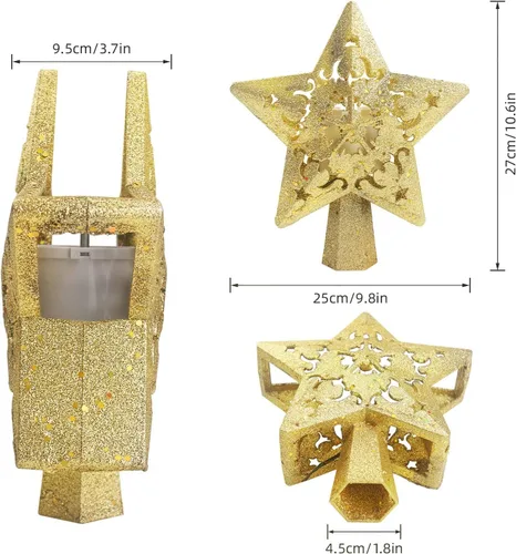 Vista 7 de Proyector para la Punta del Árbol de Navidad, Estrella LED Iluminada para la Punta del Árbol, Proyector de Estrella Dorada con Purpurina con Dorado