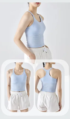 Vista 7 de sphinx cat - Camiseta corta de entrenamiento para mujer, camiseta sin mangas, acanalada, con espalda cruzada y brasier integrado