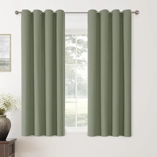 Vista 106 de ChrisDowa Cortinas 100% Opacas de Abedul Sólido de 45 Pulgadas de Largo, 2 Paneles para Dormitorio y Sala de Estar, Estilo Granja Oscurecedoras
