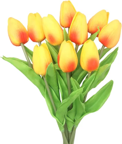 Vista 7 de Flores artificiales, 10 cabezas, mini tulipán artificial de tacto real para decoración del hogar, boda, fiesta, centro de mesa (negro)