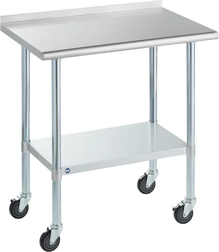 Vista 52 de ROCKPOINT Mesa de acero inoxidable para preparación y trabajo, 14x24 pulgadas; mesa de cocina comercial de metal NSF resistente con estante inferior