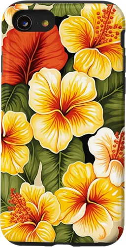 Vista 18 de Hawaiian Tropical Yellow Red Hibiscus Plumeria Case for iPhone 17