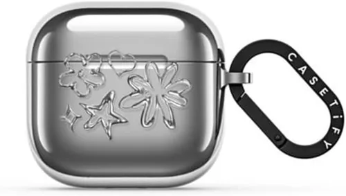 Vista 4 de Funda para AirPods con espejo de CASETiFY (4ª generación) con anillo - Black Kingsnake - Plateado