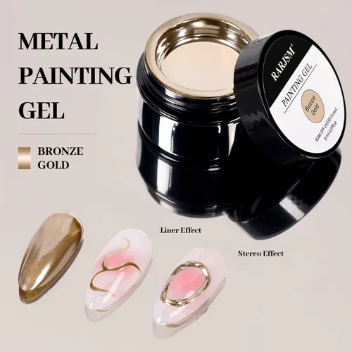 Vista 3 de RARJSM Esmalte de uñas de gel con pintura metálica oro bronce cromo 3D, efecto espejo reflectante brillante, gel de dibujo metálico pintado, 8 ml