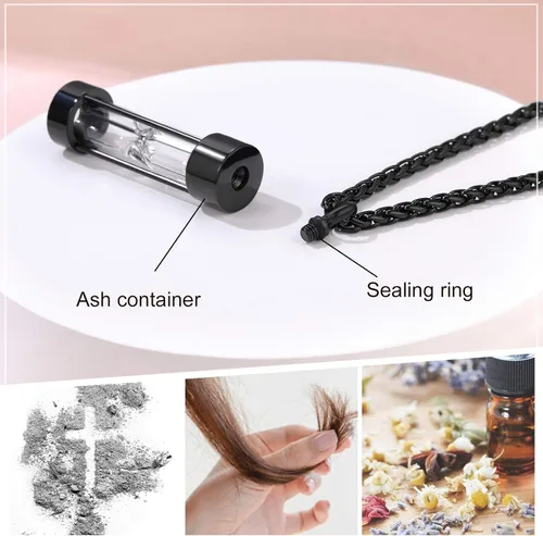 Vista 265 de FindChic Collares personalizados con urna para cenizas, barra vertical, gato, luna, reloj de arena, garra de perro, acero inoxidable, chapado en oro