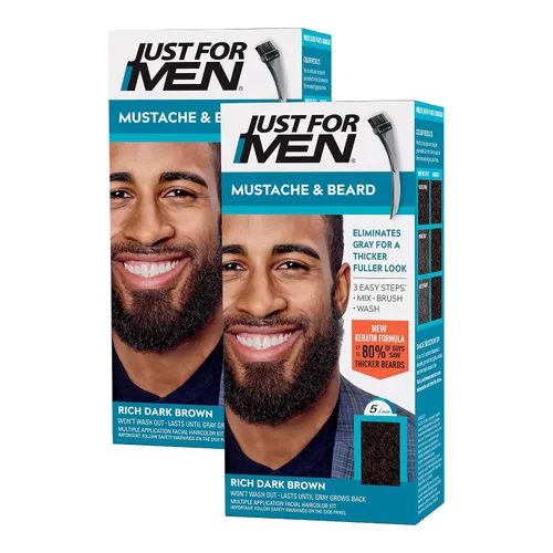 Vista 20 de Just For Men - Tinte para bigote y barba, tinte para barba para hombres con cepillo, incluye queratina, biotina, aloe vera y aceite de coco