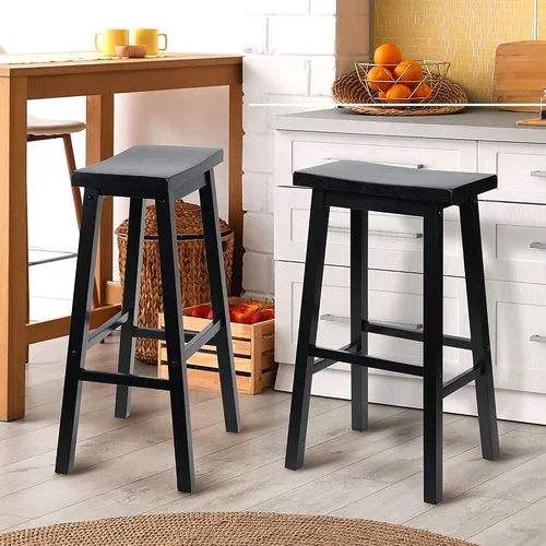 Vista 2 de PJ Wood Taburete de cocina con asiento de silla de montar de 24 pulgadas con placa de pie - negro