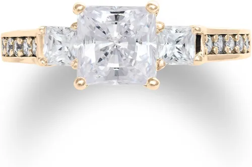 Vista 5 de Ioka - Anillo de compromiso de oro macizo de 14 quilates con circonita cúbica de 3 piedras y corte princesa para mujer Anillo de boda para mujer