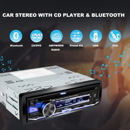 Vista 2 de Estéreo de coche de un solo DIN con reproductor de CD/DVD Bluetooth Radio FM/AM/RDS Receptor de audio USB SD AUX