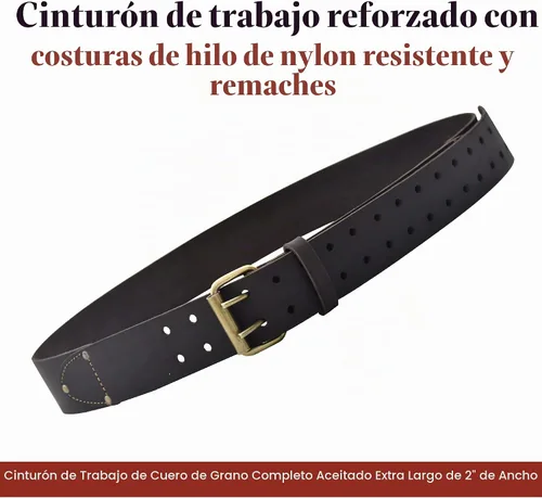 Vista 2 de Style n Craft - Cinturón de trabajo de cuero aceitado extra largo de grano completo de 2 pulgadas de ancho, cinturón duradero y resistente, marrón