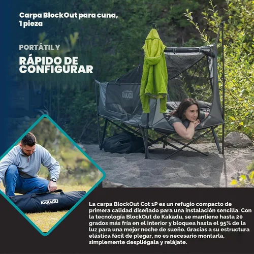 Vista 3 de Kakadu Tienda de Campamento Cuna, para 1 Persona, Configuración Fácil en 1 Minuto, Plegable, Compacta, Tienda Elevada con Toldo Impermeable