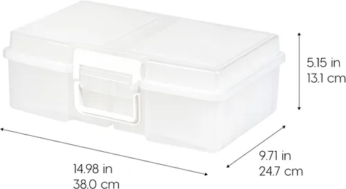 Vista 3 de IRIS USA 4 x 6 pulgadas, fabricado en Estados Unidos, paquete de 2 organizadores de fotos y caja de almacenamiento de imágenes con asa, 12 fundas