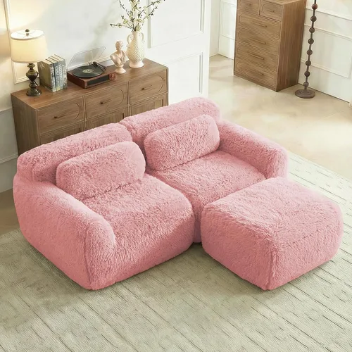 Vista 35 de Sofás de nube sin hueso de 80.4 pulgadas, tela de felpa suave y esponjosa, sofá cama modular con 2 otomanas, sofás de dos plazas de chocolate,