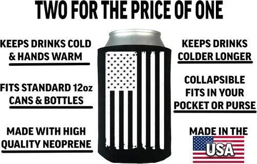 Vista 2 de Rogue River Tactical Juego de 2 fundas plegables para botellas de latas y bebidas con la bandera de Estados Unidos
