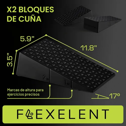 Vista 5 de Par de Bloques en Cuña para Sentadillas Flexelent - Bloque en Cuña para Sentadillas con Talón Elevado para Sentadillas Más Profundas, Levantamiento