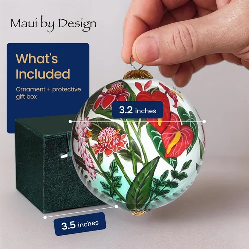 Vista 6 de Cornucopia Maui ornamento de Navidad de cristal pintado a mano con caja de regalo, recuerdo coleccionable CC/M