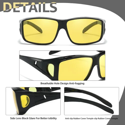 Vista 7 de Myiaur Lentes de visión nocturna para mujeres y hombres, lentes polarizados para conducción nocturna con lente amarilla antirreflejos, protección UV