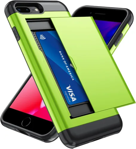 Vista 111 de Qinmay Funda compatible con iPhone 7 Plus/8 Plus con tarjetero, doble capa a prueba de golpes, funda protectora resistente con ranura oculta Negro