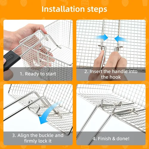 Vista 7 de Cesta para freidora eléctrica para freír alimentos, con mango de goma, 7.2 x 8.3 x 4.3 pulgadas, construcción resistente, adecuada para freír pollo