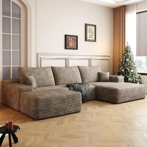 Vista 44 de Sofá modular moderno de 96 pulgadas para sala de estar, sofá modular tapizado sin hueso con bolsillos, cómodo sofá nube con diván en forma de L Negro