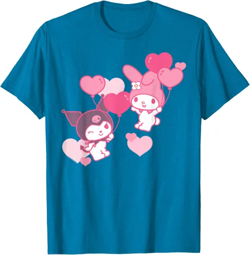 Vista 9 de Camiseta de My Melody y Kuromi con corazones del Día de San Valentín Negro