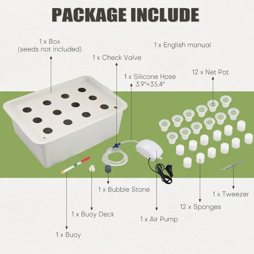Vista 4 de NATGAI Kit de cultivo de sistema hidropónico con bomba de aire, 12 agujeros, caja de cultivo sin suelo, caja de jardín para hierbas, lechuga