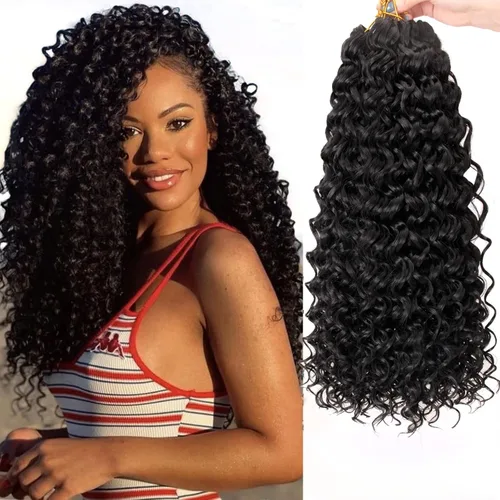 Vista 44 de GoGo Curl Crochet Hair 18 pulgadas onda de agua pelo sintético bohemio ganchillo trenzado jengibre onda profunda extensiones de cabello trenzado
