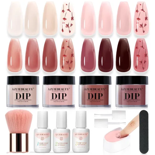 Vista 23 de Azurebeauty - Kit de iniciación de uñas en polvo de inmersión, 4 colores, purpurina de piel desnuda para todas las estaciones, juego de polvo