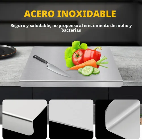 Vista 5 de Tablas de cortar para cocina, tablas de cortar de acero inoxidable con labio, tabla de cortar de metal resistente sobre fregadero con alfombrilla