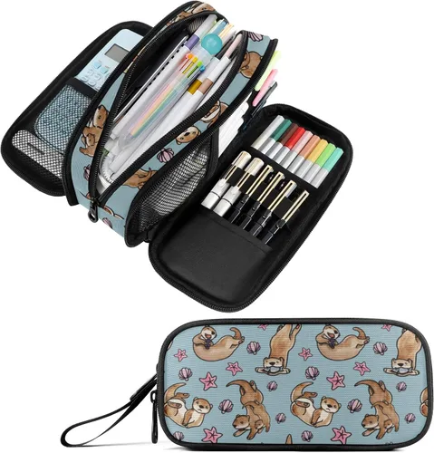 Vista 21 de Fustylead Estuche para lápices de gran capacidad para notas musicales, bolsa de maquillaje multiusos, bolsa de almacenamiento para oficina