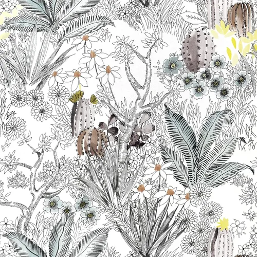 Vista 10 de Wudnaye Papel tapiz bohemio para despegar y pegar, papel tapiz Catus de 17.7 x 118.1 pulgadas, papel tapiz floral vintage para despegar y pegar