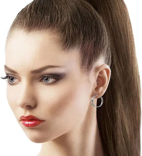 Vista 5 de Galaxy Gold GG 14k Solid White Gold Endless Loop Hoop Timeless Earrings 2 mm GaugeThickness Available in Multiple Diameters