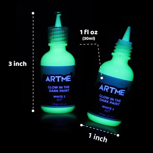 Vista 4 de Artme Pintura que brilla en la oscuridad, juego de 12 colores brillantes de 1.0 fl oz/1 oz, fluorescente brillante de larga duración, perfecta