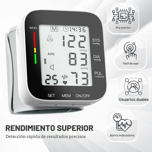 Vista 2 de Monitor de presión arterial de muñeca automático, pantalla LCD grande, brazalete de muñeca ajustable, memoria de lectura automática dual 99, máquina