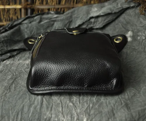Vista 6 de Le'aokuu - Bolso de pierna para moto, de cuero genuino, para hombre, bolso tipo mensajero a la cintura), 211-5