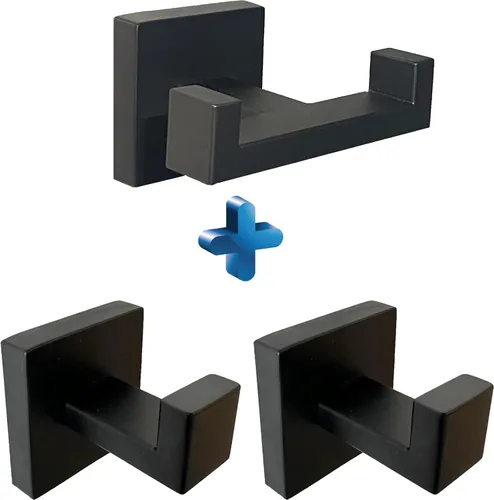 Vista 11 de BOZWELL Ganchos dobles para toallas para baño, montaje en pared de níquel castrado, estilo cuadrado simple y moderno, gancho para bata y abrigo