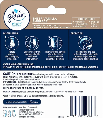 Vista 2 de Glade Plugins - Recambios Sheer Vanilla Embrace, 2 CT 1.34 fl oz (paquete de 4)