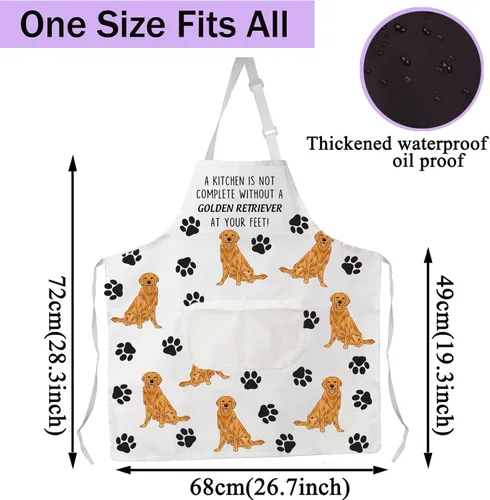Vista 4 de CENWA Delantal Golden Retriever con bolsillos Golden Retriever Gifts Delantal de cocina ajustable para amantes de los perros de los animales
