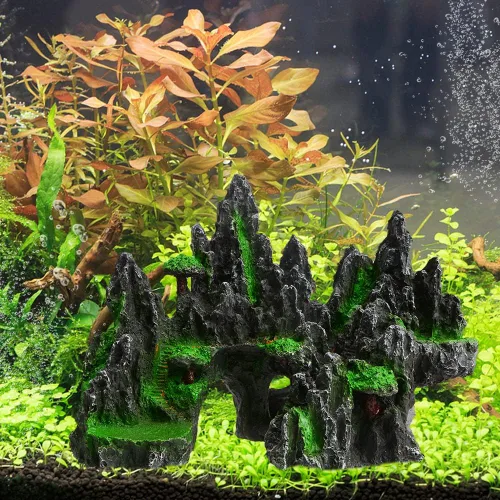 Vista 6 de Saim Decoraciones grandes de roca de acuario, adorno de montaña, puente de cueva de peces, modelo de paisaje acuático para peces dorados, escondite