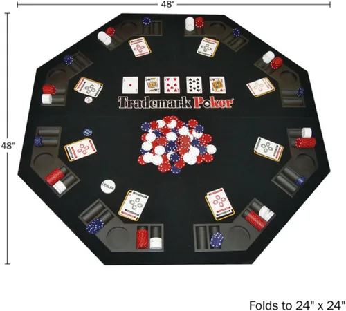 Vista 9 de Decoración de mesa de póquer – Juego plegable Texas Hold 'Em con estuche de transporte, 300 fichas de póquer, 2 mazos de cartas y botones